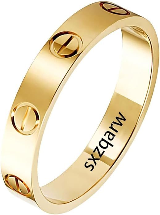 sxzqarw Love Rings with Screw Design, Band Rings Gold 18k Titanium Steel Wedding Jewelry Annivers... | Amazon (US)