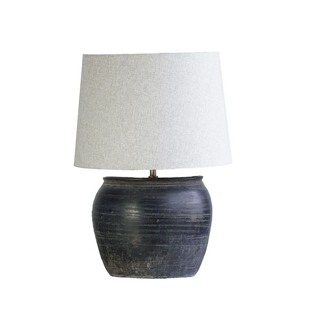 Vintage Clay Pot Table Lamp With Drum Shade | Antique Farm House