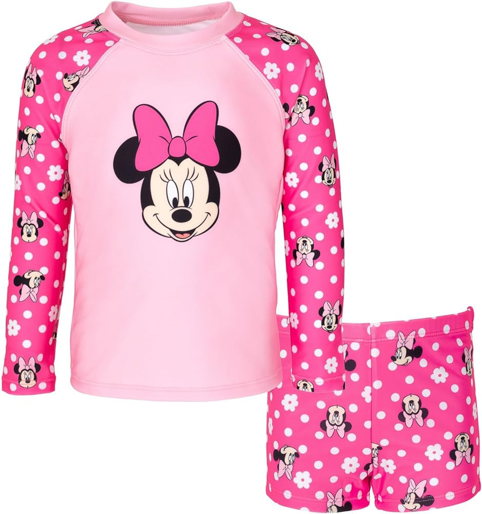 Disney Minnie Mouse UPF 50+ Rash Guard and Swim Shorts Swimsuit Set Infant to Big Kid | Amazon (US)