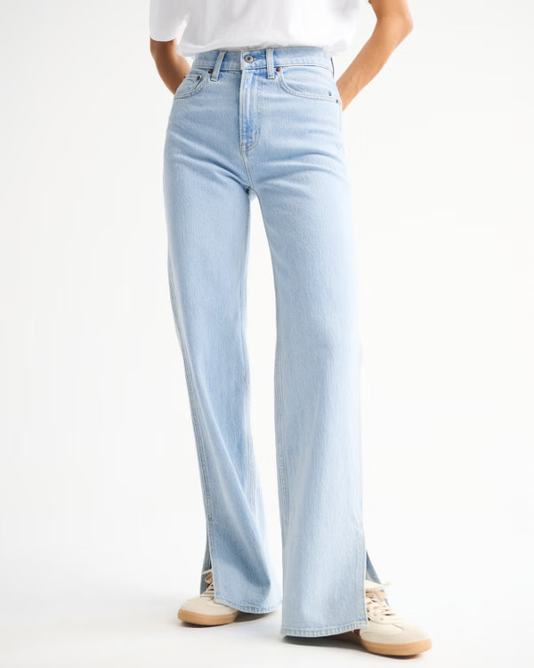Women's High Rise 90s Relaxed Split-Vent Hem Jean | Women's Bottoms | Abercrombie.com | Abercrombie & Fitch (US)