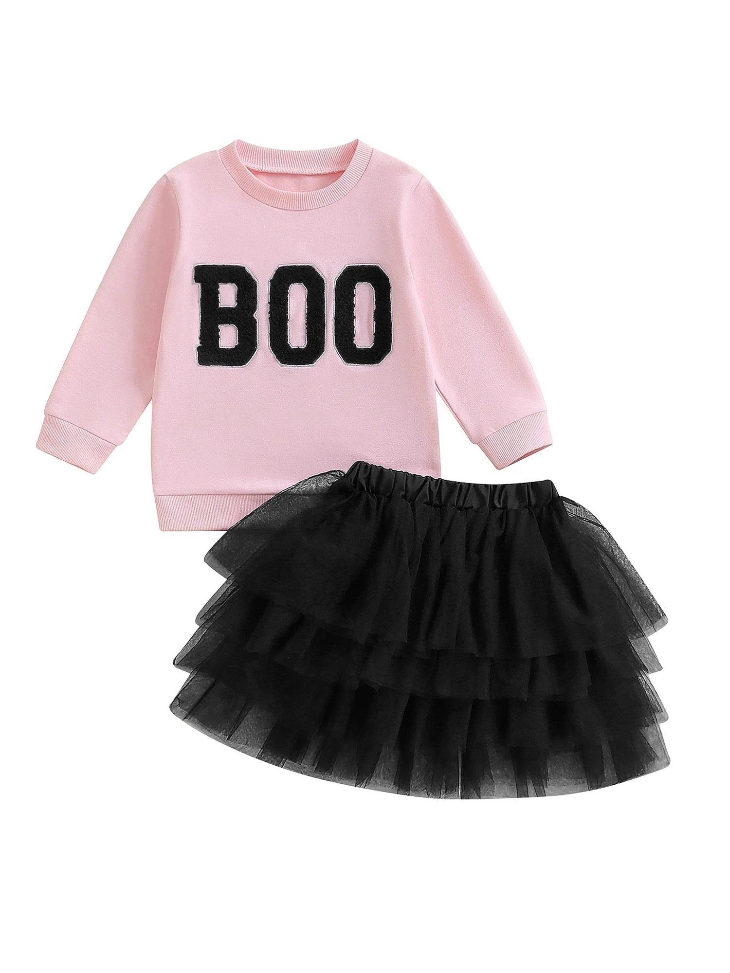 Toddler Halloween Outfit Baby Girl Boo Witches Shirt Long Sleeve Sweatshirt and Tulle Skirts Litt... | Walmart (US)