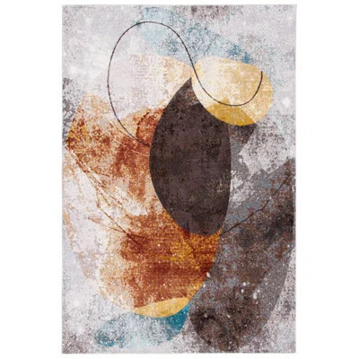 Papillon Abstract Gray/Brown/Teal Area Rug | Wayfair North America