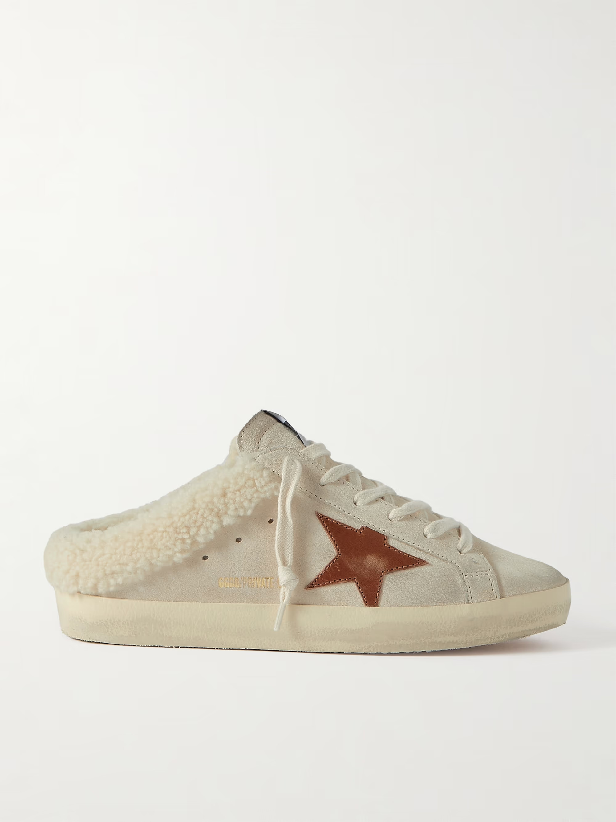 GOLDEN GOOSE Super-Star Sabot shearling-lined distressed leather-trimmed suede slip-on sneakers |... | NET-A-PORTER (UK & EU)
