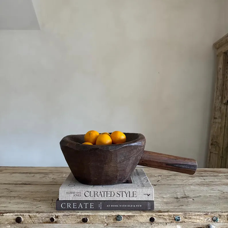 Vintage Wooden Mortar Bowl with Handle 20" | Etsy (US)