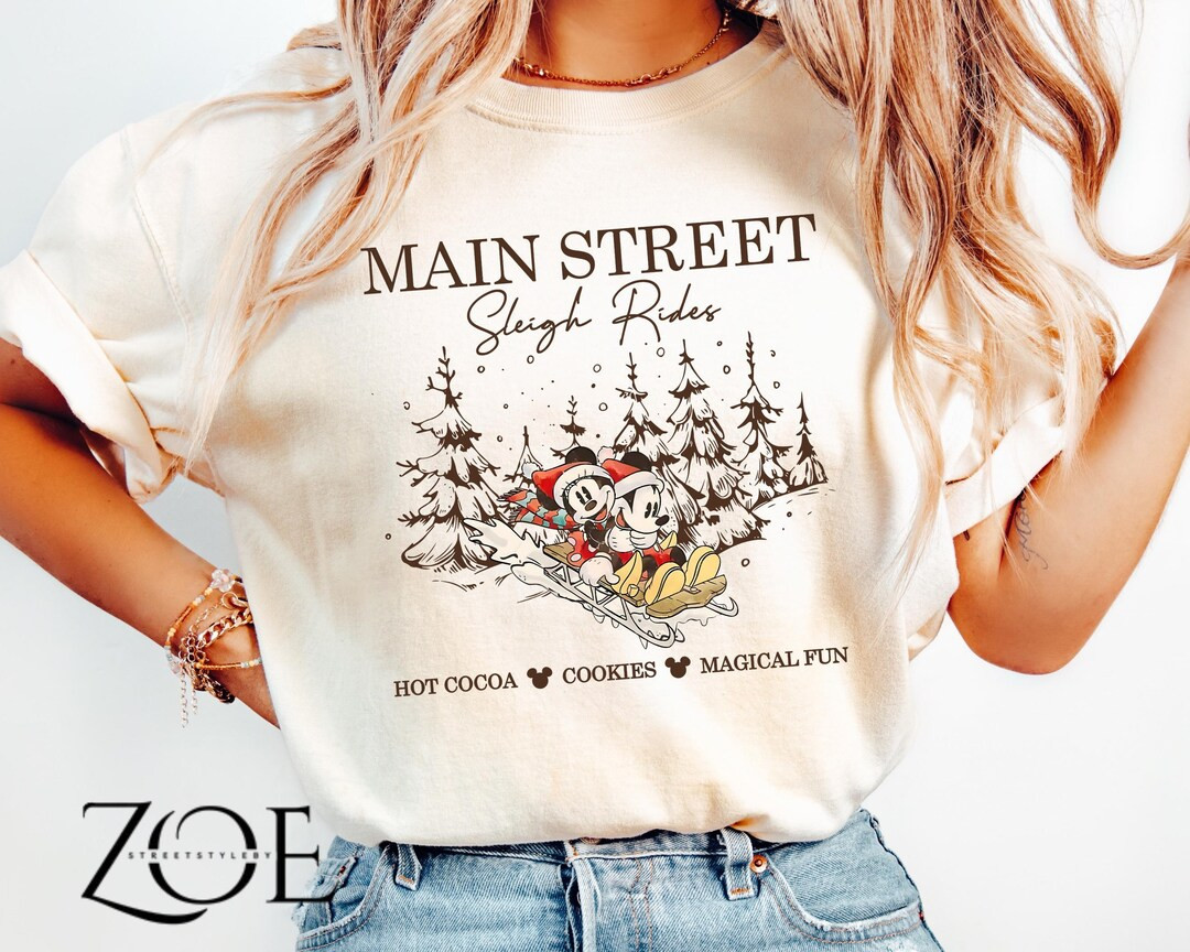 Comfort Colors Retro Disney Christmas on Main Street Shirt, Mickey Minnie Christmas Shirt, Happy ... | Etsy (US)