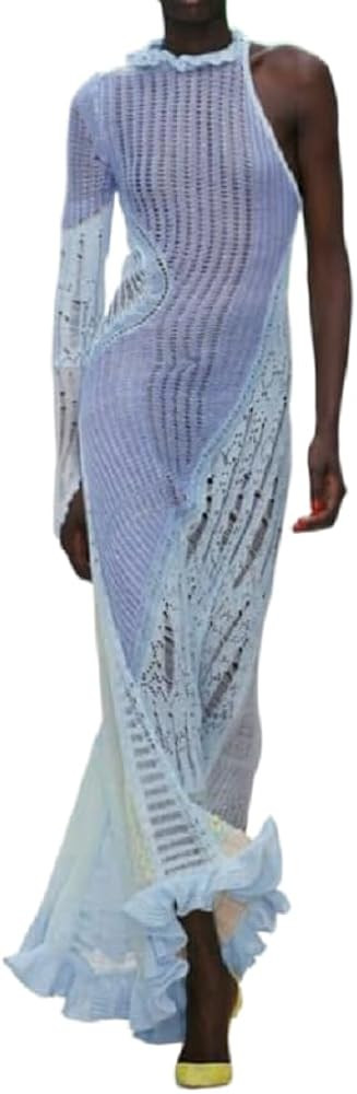 FEORJGP Womens Summer Halter Neck Knitted Dress Solid Color Crochet Backless Sleeveless Mini Dres... | Amazon (US)