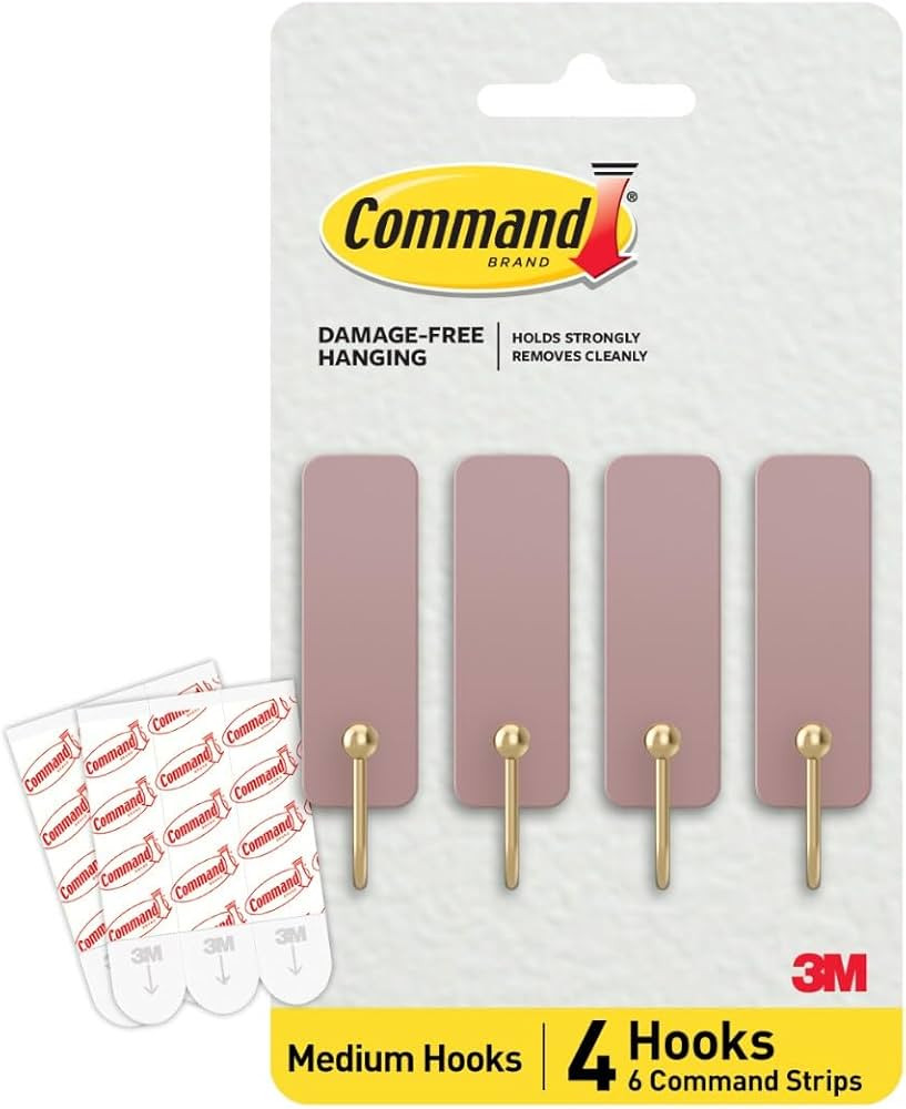 Command Medium Wire Hook, Dusty Rose, 4 Hooks, 6 Strips | Amazon (US)