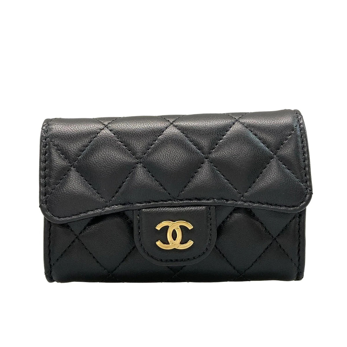 CHANEL Matelasse AP0214 Black Lambskin Card Case Gold hardware | eBay US