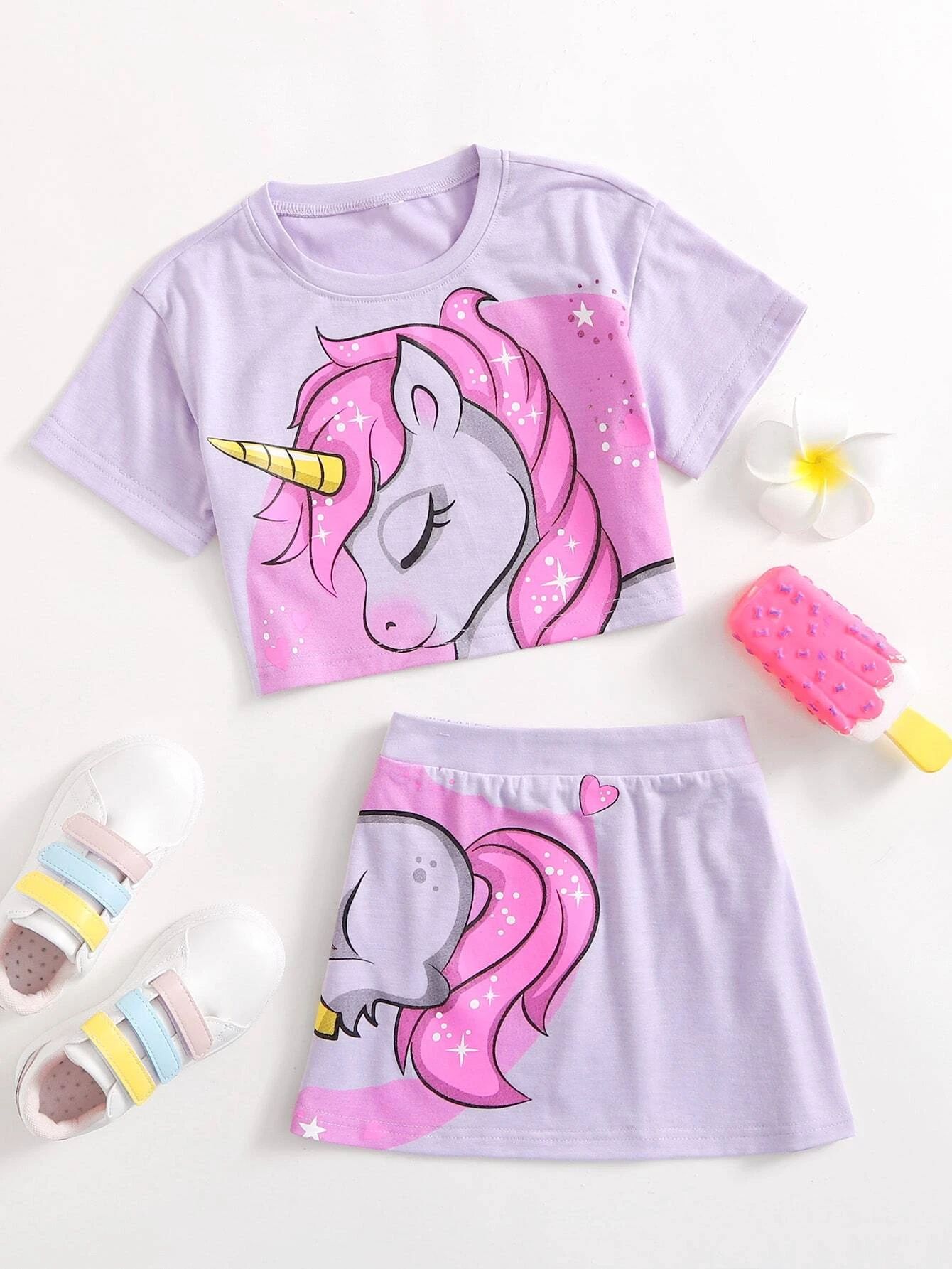 Toddler Girls Unicorn Tee & Skirt | SHEIN