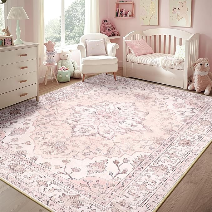 Area Rugs 5'x7' Washable Non-Slip, Floral Vintage Distress Print Pattern Medallion Carpet for Liv... | Amazon (US)