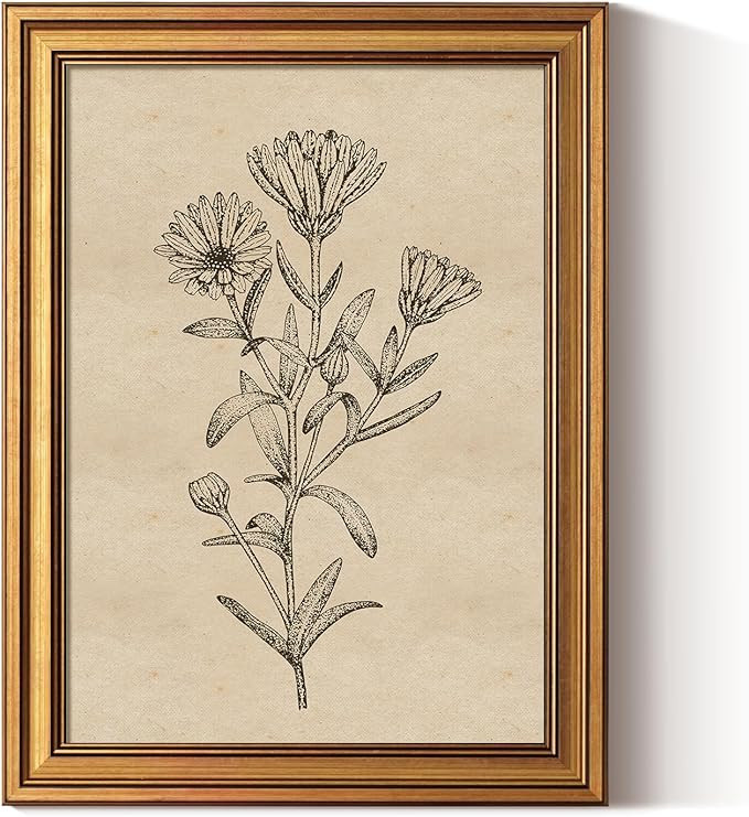 ARPEOTCY Gold Framed Canvas Art Prints,12x16inch, Botanical Wildflower Art Painting, Vintage Coun... | Amazon (US)