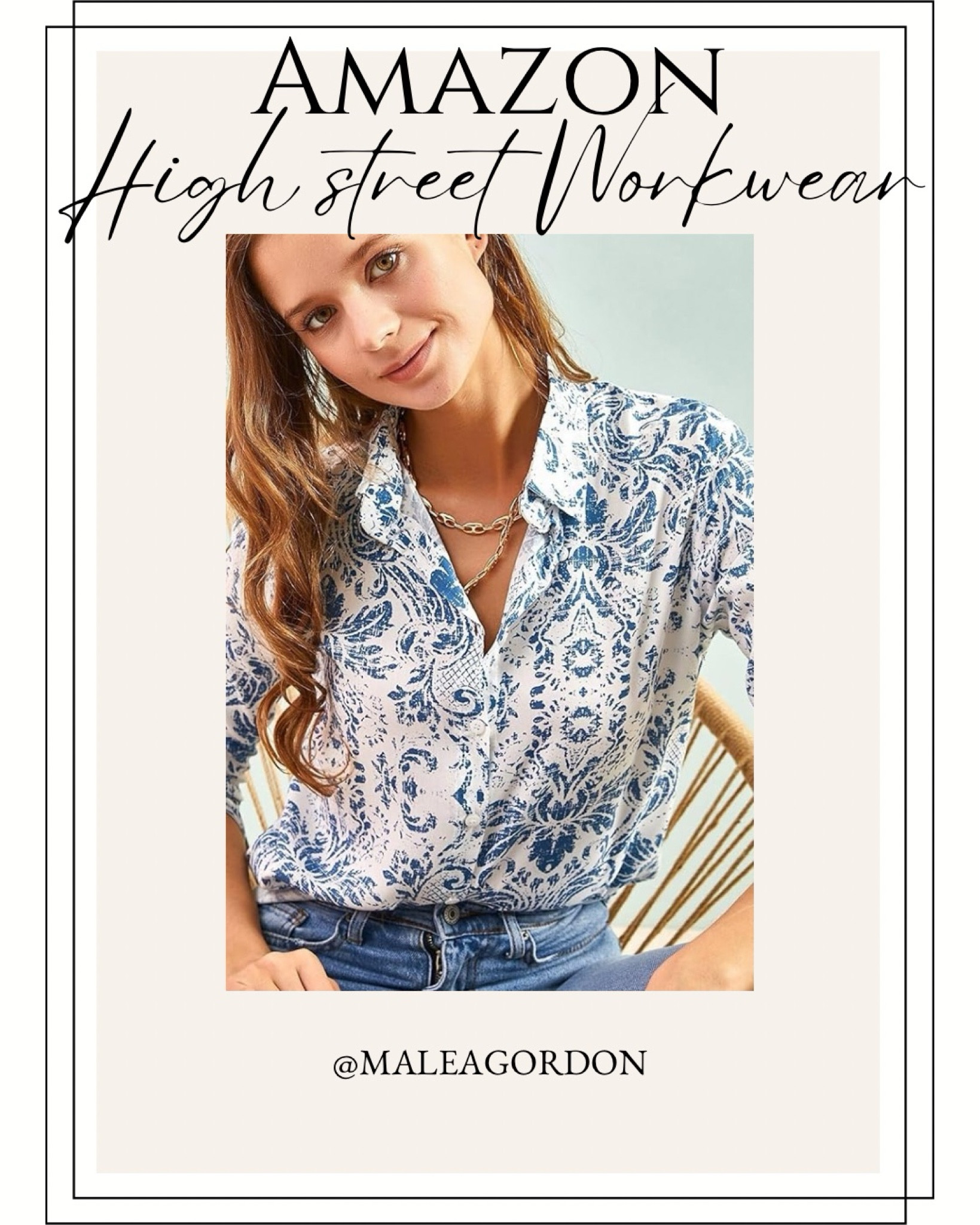 I wear medium
I love this blue and white patterned collar shirt! Roll the sleeves, open the neck collar and you will look fabulous. 

Blouses for Women Fashion, Long Sleeve Button Down Shirts Dressy Casual Tops