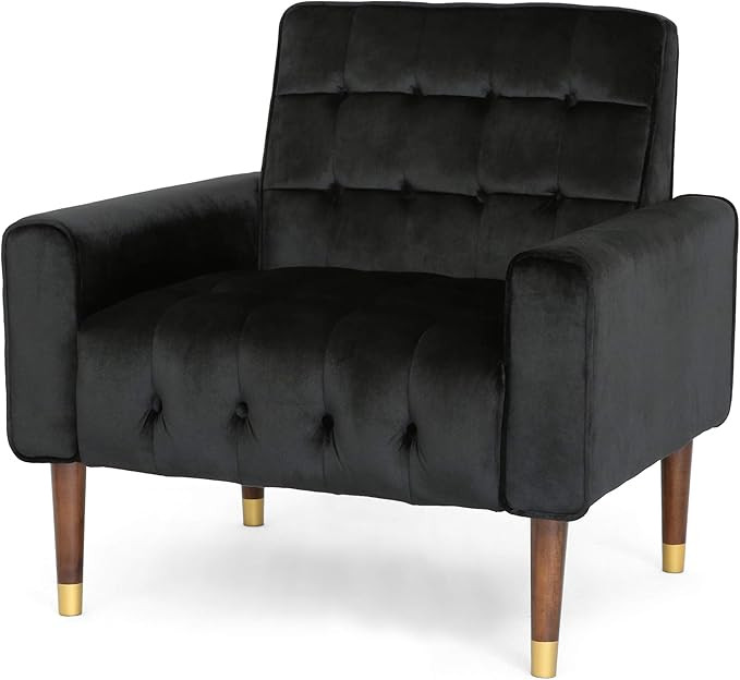 Christopher Knight Home Betsy Velvet Armchair, Modern Glam, Button-Tufted, Waffle Stitching, Blac... | Amazon (US)