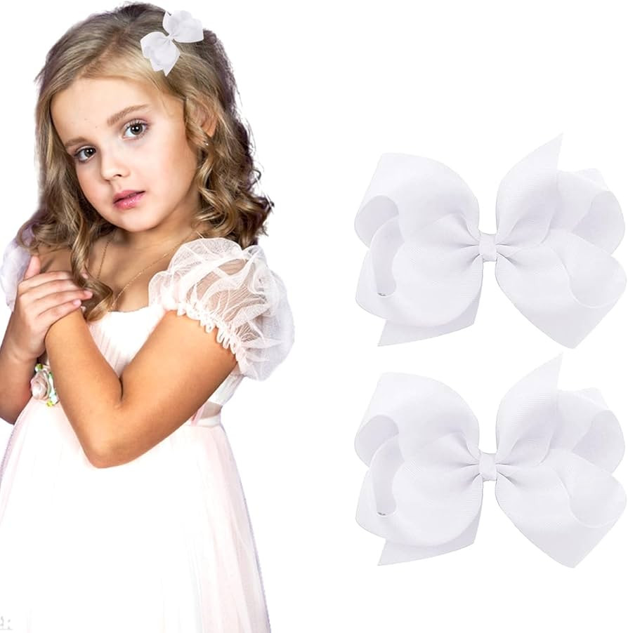 3 Inch White Hair Bow Clips for Girls - Set of 2 | Amazon (US)
