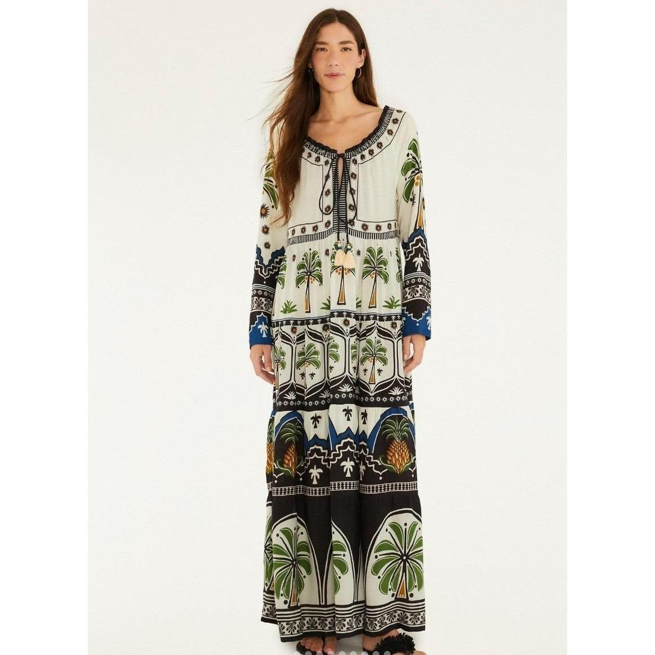 Farm Rio Women's A-line Dress - Cream/Black - M | Depop US