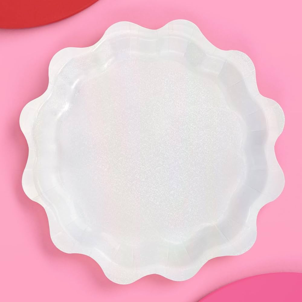 xo, Fetti White Shimmer Wavy Foil Plates - 25 pcs | Bachelorette Decorations, Happy Birthday Part... | Amazon (US)