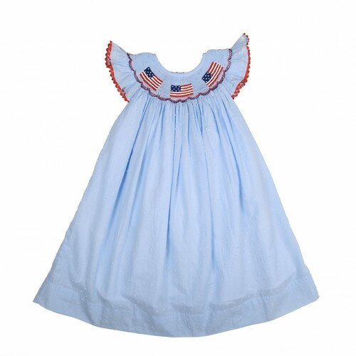 Blue Swiss Dot Smocked Flag Bishop Dress - Shipping Early June | Cecil and Lou