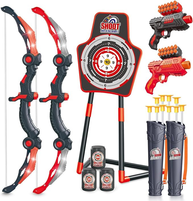 SpringFlower 2 Bow and Arrow Sets with LED Light-up,2 Foam Dart Guns for Kids 5 6 7 8 9 10+ Years Old, Archery Set with Standing Target for Boys & Girl, Ideal Gift | Amazon (US)