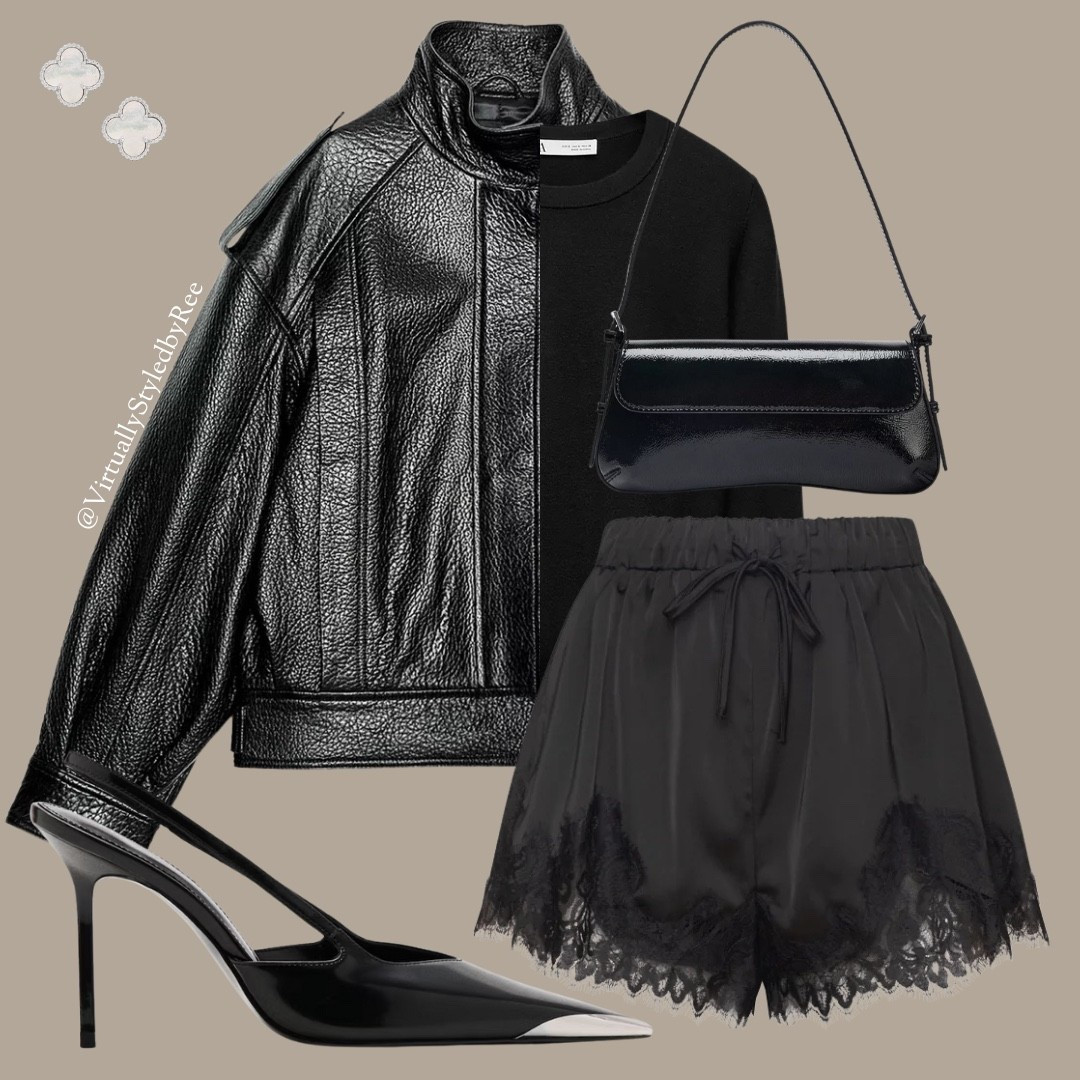 Leather Bomber Jacket - Dinner Date Night 

Tags: Leather Bomber Jacker, Lace Shorts, Heels, YSL Style Heels, Bag, Black Bag, Chic, Classy, Heels, Black Heels, Pointed Heels, Satin Shorts, Winter

#LTKwinter #LTKuk #LTKdatenight