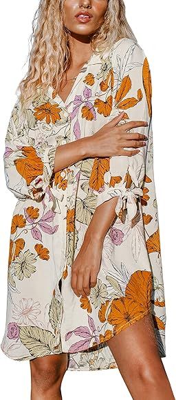CUPSHE Women's Long Sleeve Floral Buttoned Shirt Dress | Amazon (CA)