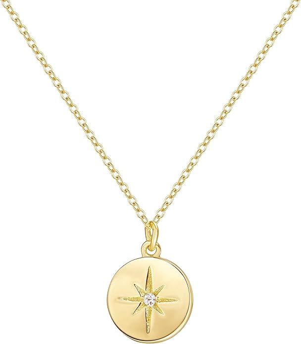 S.Leaf Gold Necklaces for Women Sterling Silver Coin Necklace Starburst Pendant Sterling Silver N... | Amazon (US)