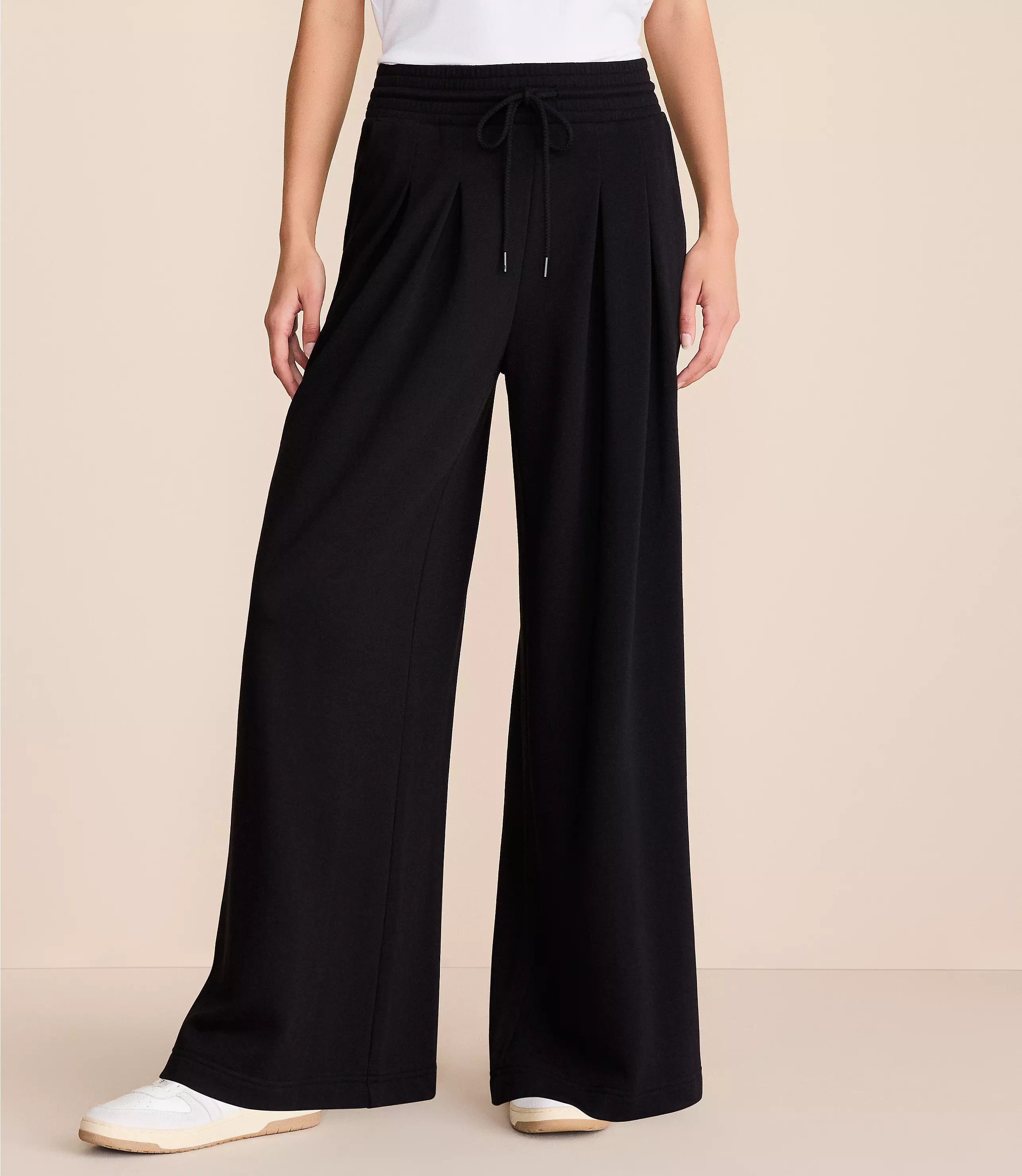 Lou & Grey Cozy Cotton Pleated Wide Leg Pants | LOFT