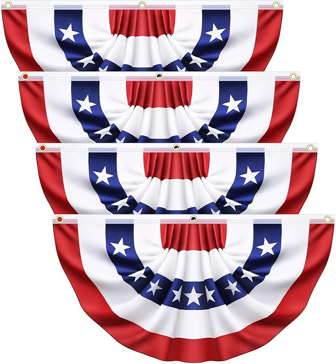 4 Pack USA Pleated Bunting Fan Flags 1.5x3 Ft – American Patriotic Half Fan Banner for Outside,... | Amazon (US)