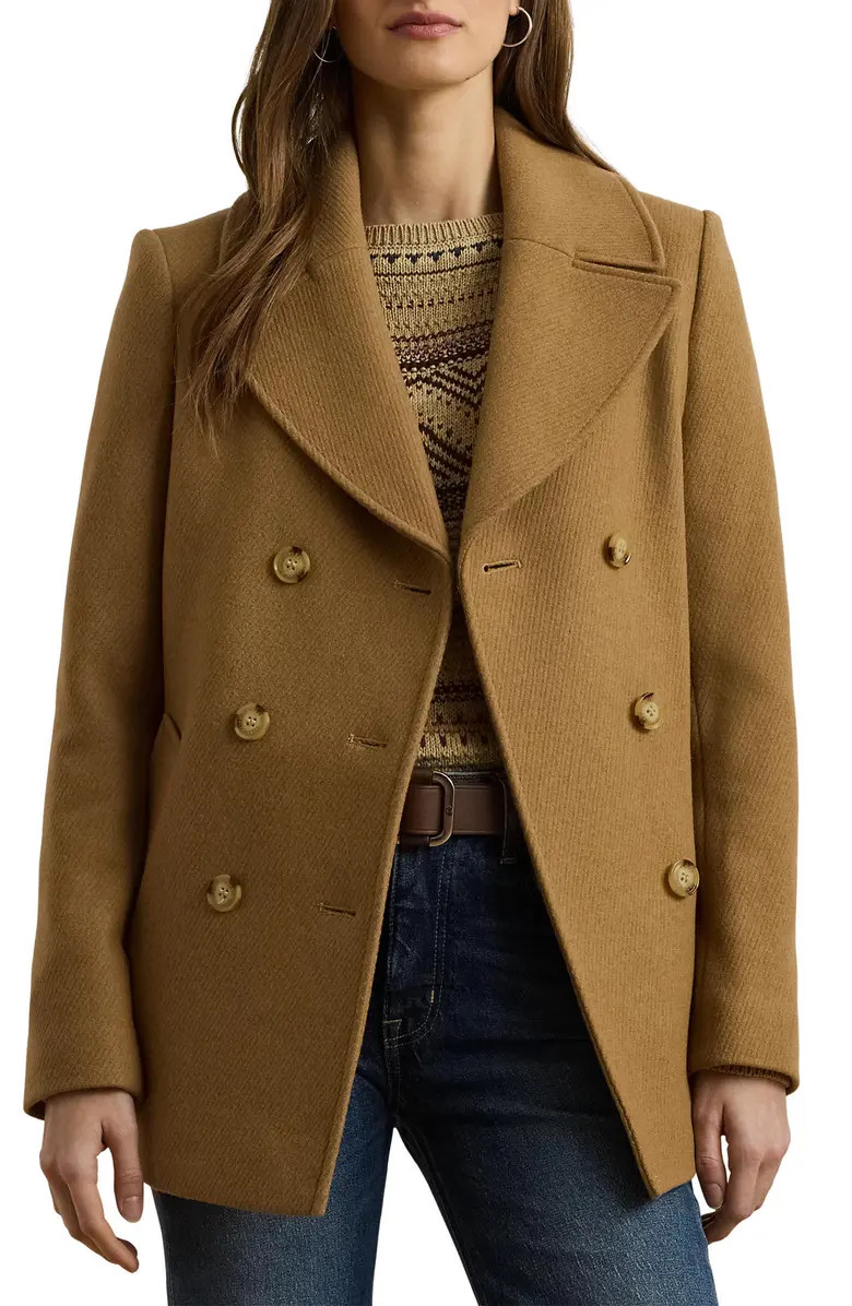 Lauren Ralph Lauren Wool Blend Twill Peacoat | Nordstrom | Nordstrom