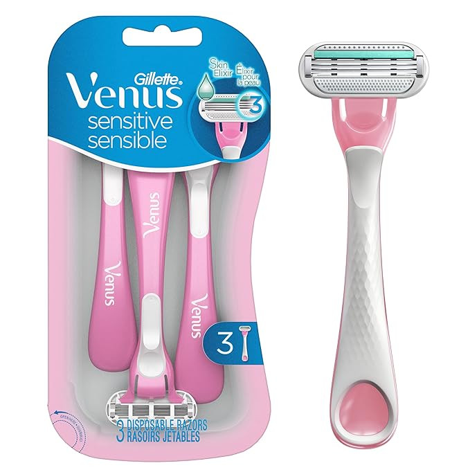 Gillette Venus Sensitive Disposable Razors for Women with Sensitive Skin, 3 Count, Delivers Close... | Amazon (US)