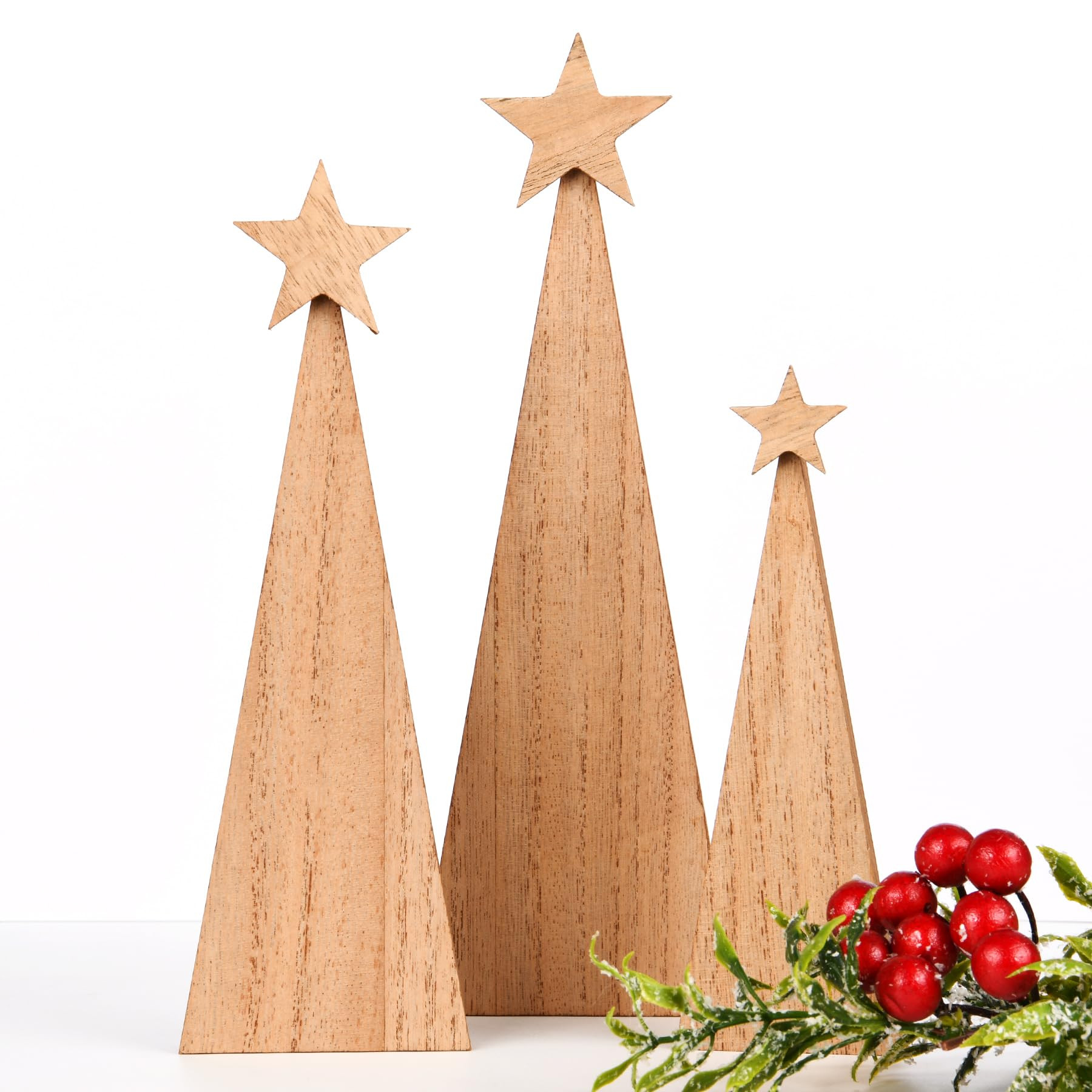 3 pcs Wood Christmas Tree Decoration Farmhouse Table Centerpiece Neutral Brown Christmas Tabletop... | Amazon (US)