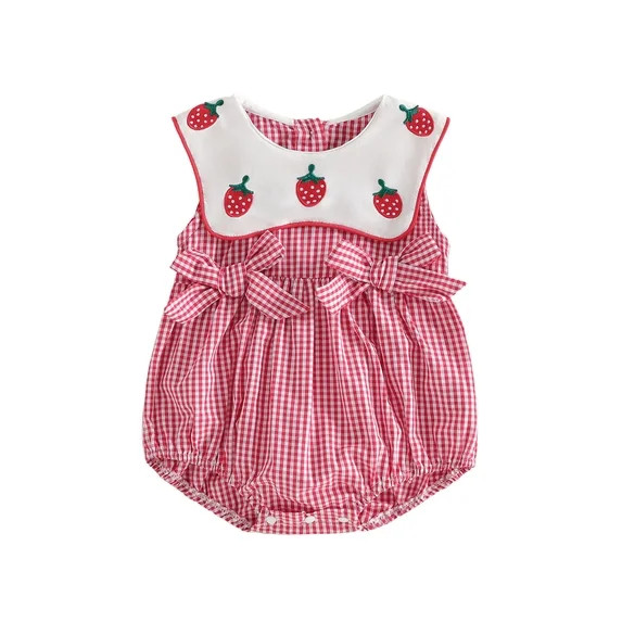 BemeyourBBs Infant Baby Girl Summer Clothes Infant Baby Girl Strawberry Outfit Plaid Gingham Bubb... | Walmart (US)