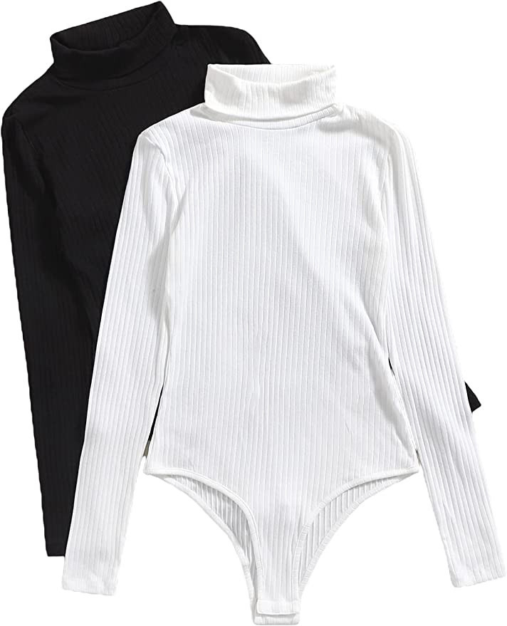 SheIn Women's Casual 3pc Sleeveless Bodysuit Pack Solid CrewNeck Skinny 4pc Bodysuits Tank Top | Amazon (US)
