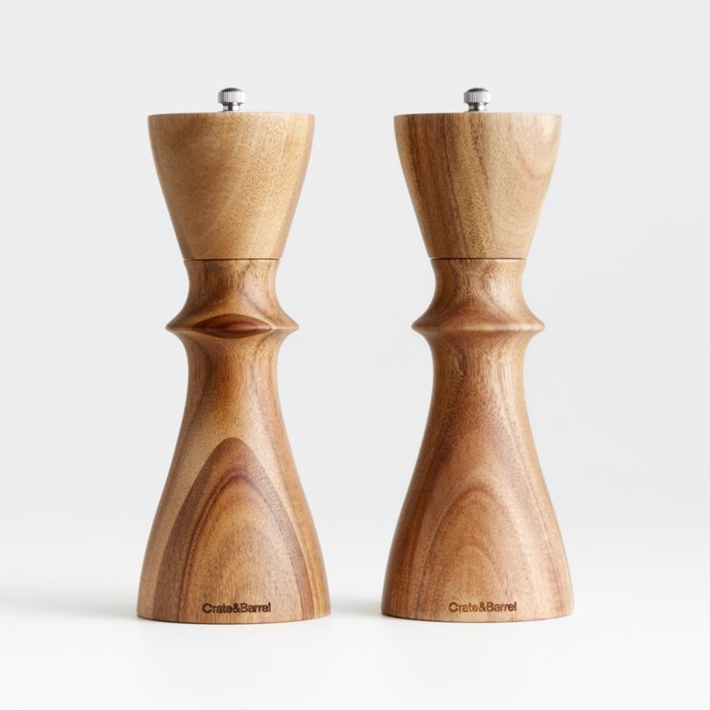 Aster Acacia Wooden Salt & Pepper Mill Grinder Set + Reviews | Crate & Barrel | Crate & Barrel