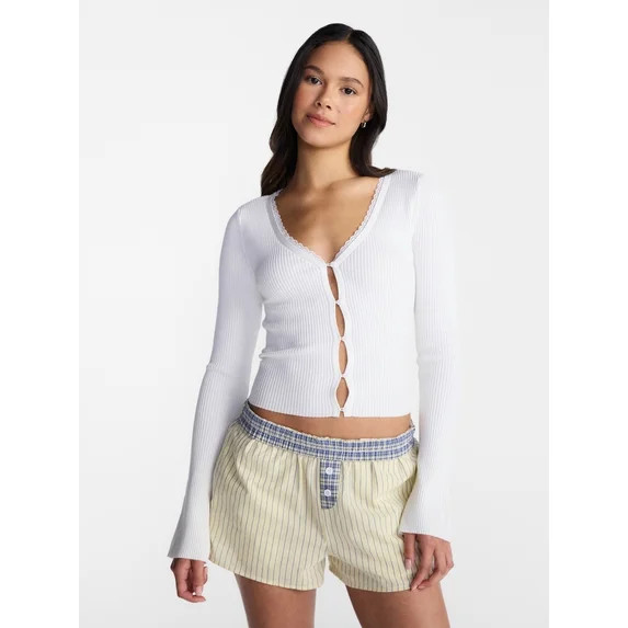 No Boundaries Lace Trim Cardigan, Women's XXS-XXL | Walmart (US)