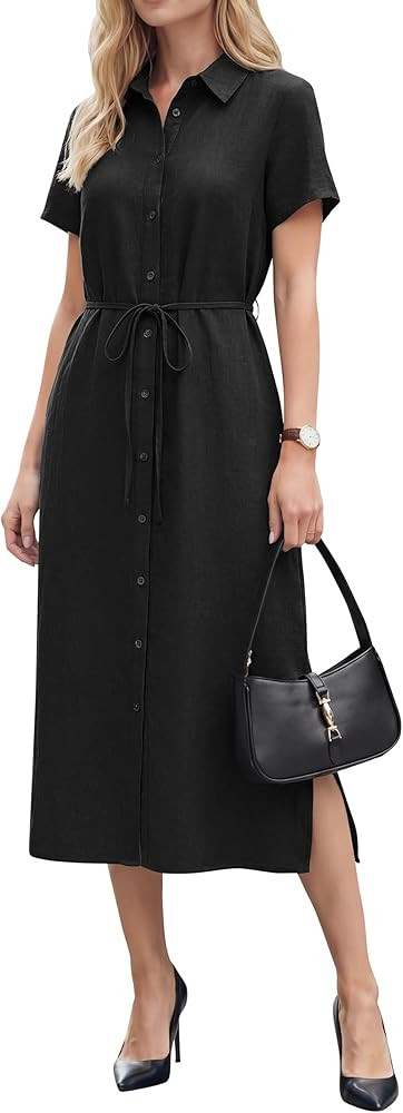 Arach&Cloz Women's Linen with Pockets Midi Summer Spring Shirt Dress 2026 | Amazon (US)