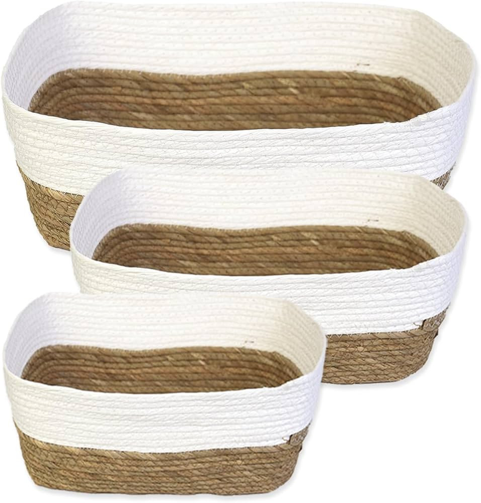 KIT 03 CESTO ORGANIZADOR OVAL FIBRA NATURAL (Branco) | Amazon (BR)