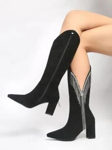 Faux Suede Rhinestone Fringe Trim Western Boots SKU: sx2208244796652121(100+ Reviews)$39.80Make 4... | SHEIN