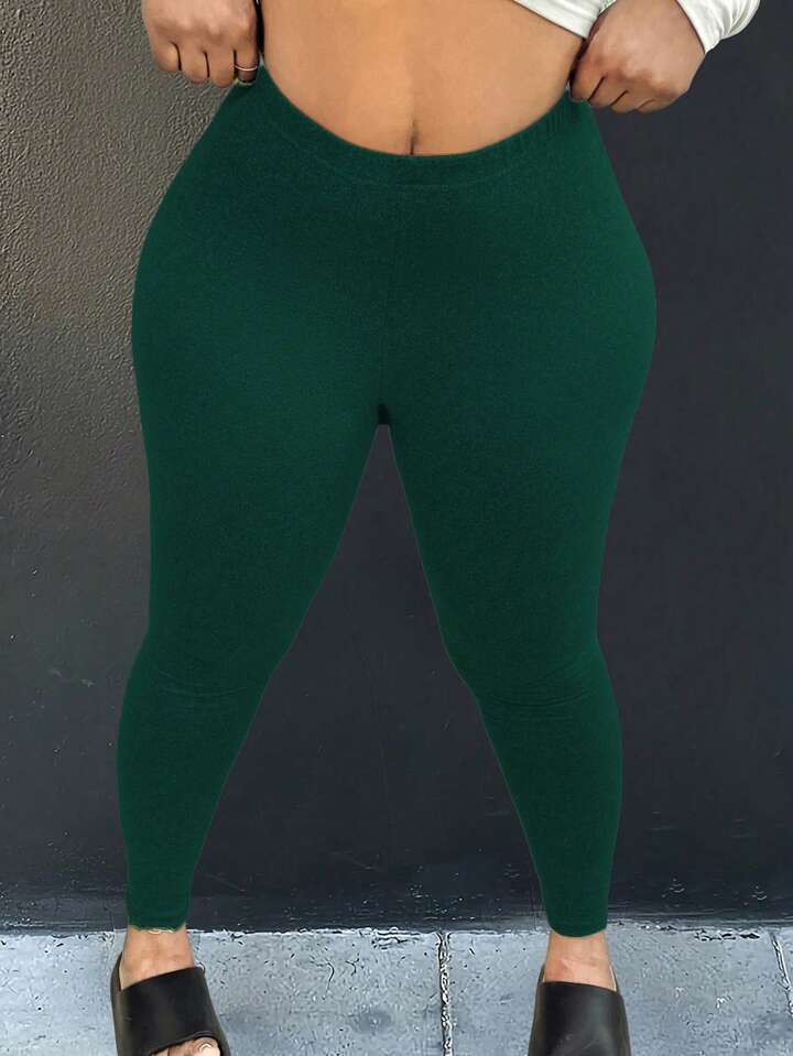 SHEIN Slayr Plus Size Women's Solid Color Elastic Waist Casual Leggings | SHEIN