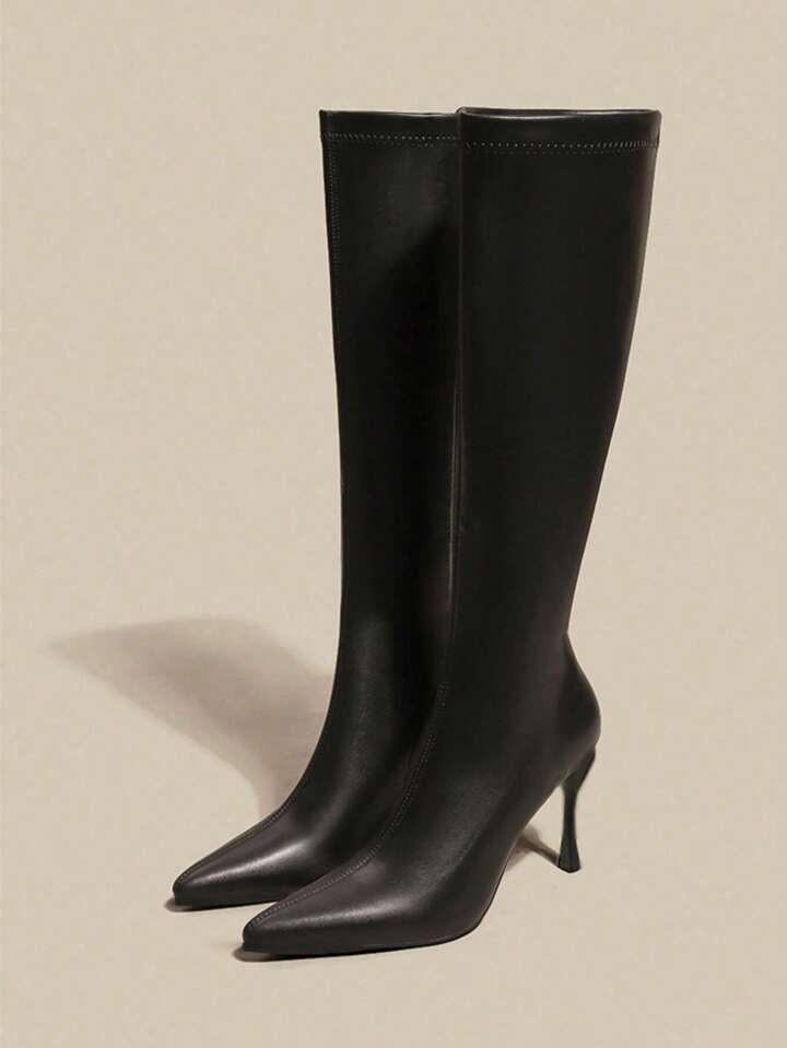 Damen Spitzschuh High Heel Kniestiefel, Slim Heel Kniestiefel, Schwarze High Heel Schuhe, Neu Ank... | SHEIN