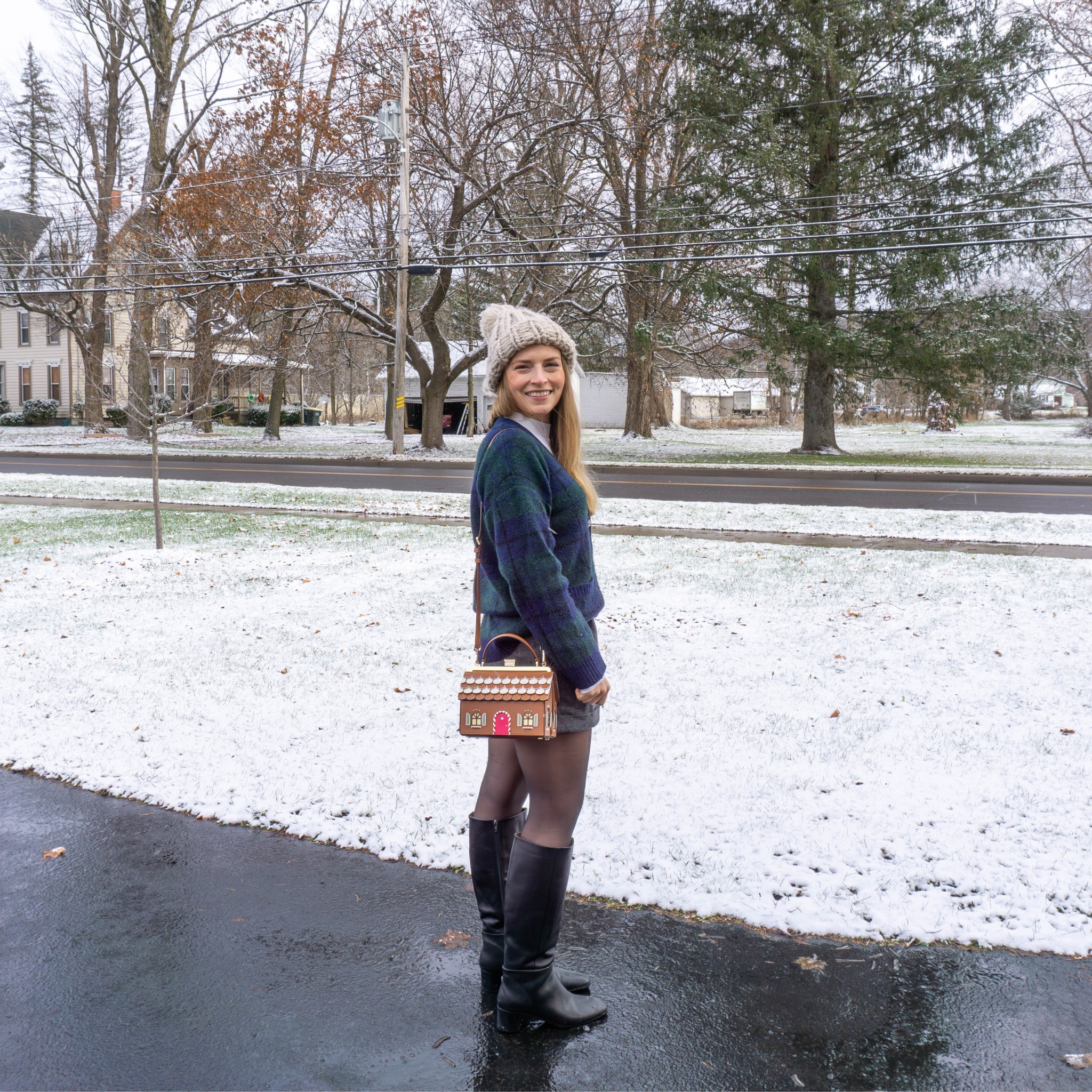 Beanie, gingerbread bag, boots, tall boots, Kate spade, Madewell, ootd, winter fit, winter outfit, trouser shorts 

#LTKSeasonal #LTKshoecrush #LTKHoliday