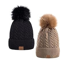 Alepo Womens Winter Beanie Hat, Warm Fleece Lined Knitted Soft Ski Cuff Cap with Pom Pom | Amazon (US)