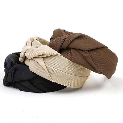 Knotted Headbands for Women - Non-Slip Wide Top Knot Hair Hoops, Fashion Hairbands in Black, Beige, Brown - 3PCS Hair Accessories Set | Amazon (US)