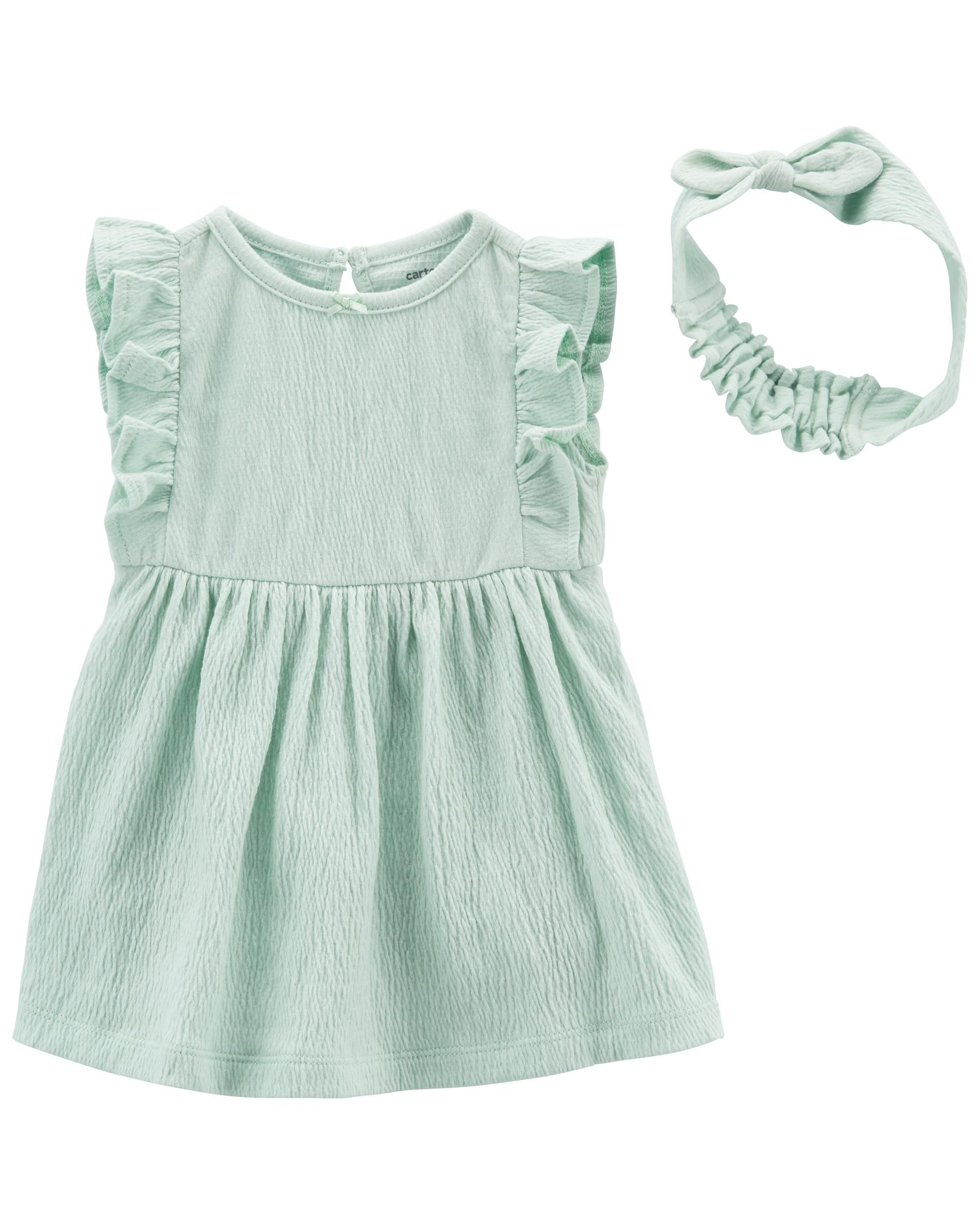 Baby 2-Piece Crinkle Jersey Bodysuit Dress & Headwrap | Carter's