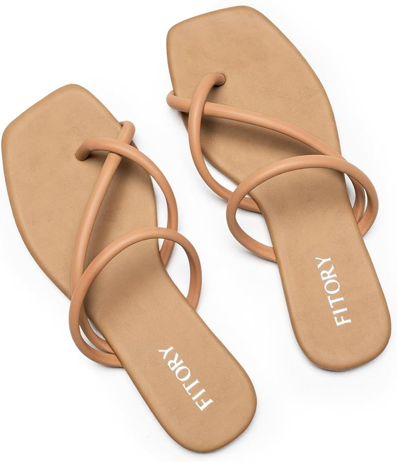 FITORY Women's Slide Sandals Flat Flip Flops with Cross Strap Thongs for Summer Size 6-11 | Amazon (US)