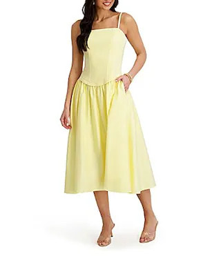 SIENA Drop Waist Square Neck Midi Dress -  16 | Dillard's