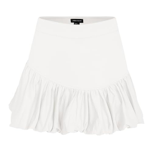 URBAN REVIVO Women Bubble Mini Skirt Elastic High Waist Ruffle Hem Summer Puffy A-Line Pleated Skirt White, XX-Large | Amazon (US)