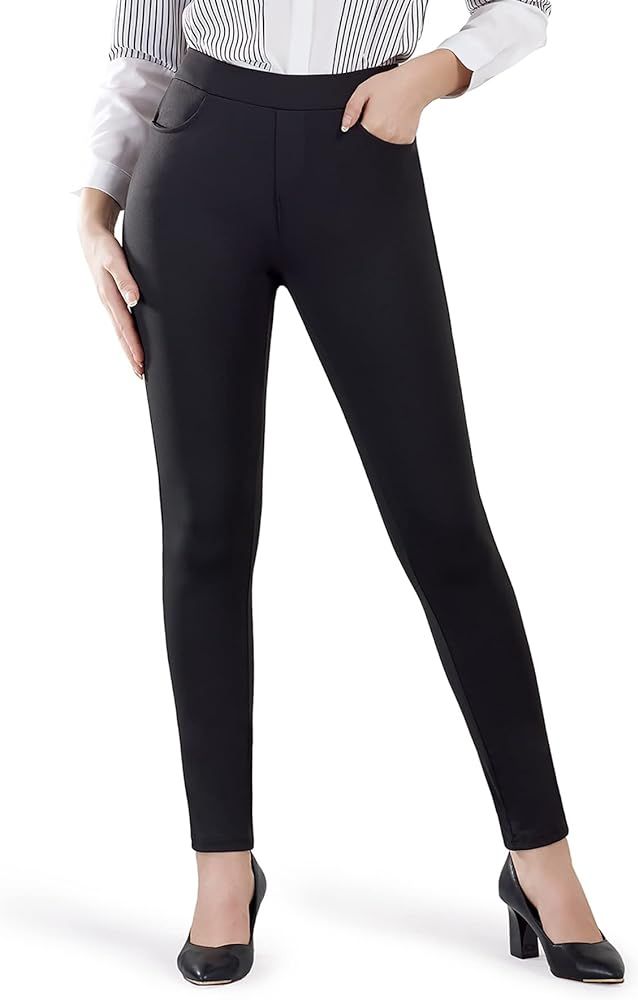Bamans Yoga Dress Pants Skinny Leg Pull on Stretch Pant for Women with Pockets | Amazon (US)