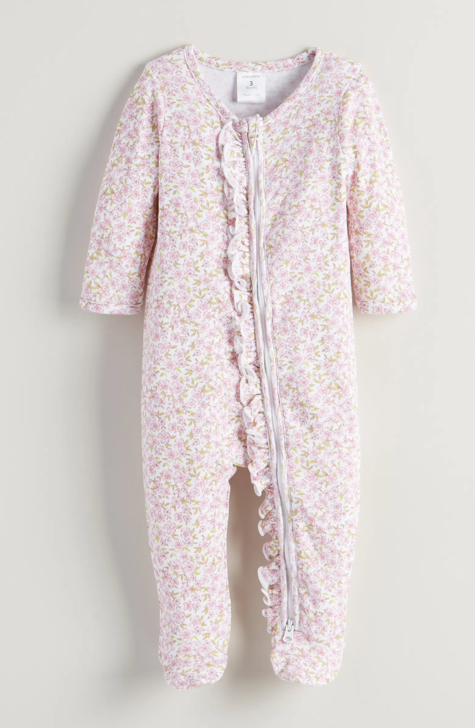 Nordstrom Floral Ruffle Zip-Up Cotton Footie | Nordstrom | Nordstrom