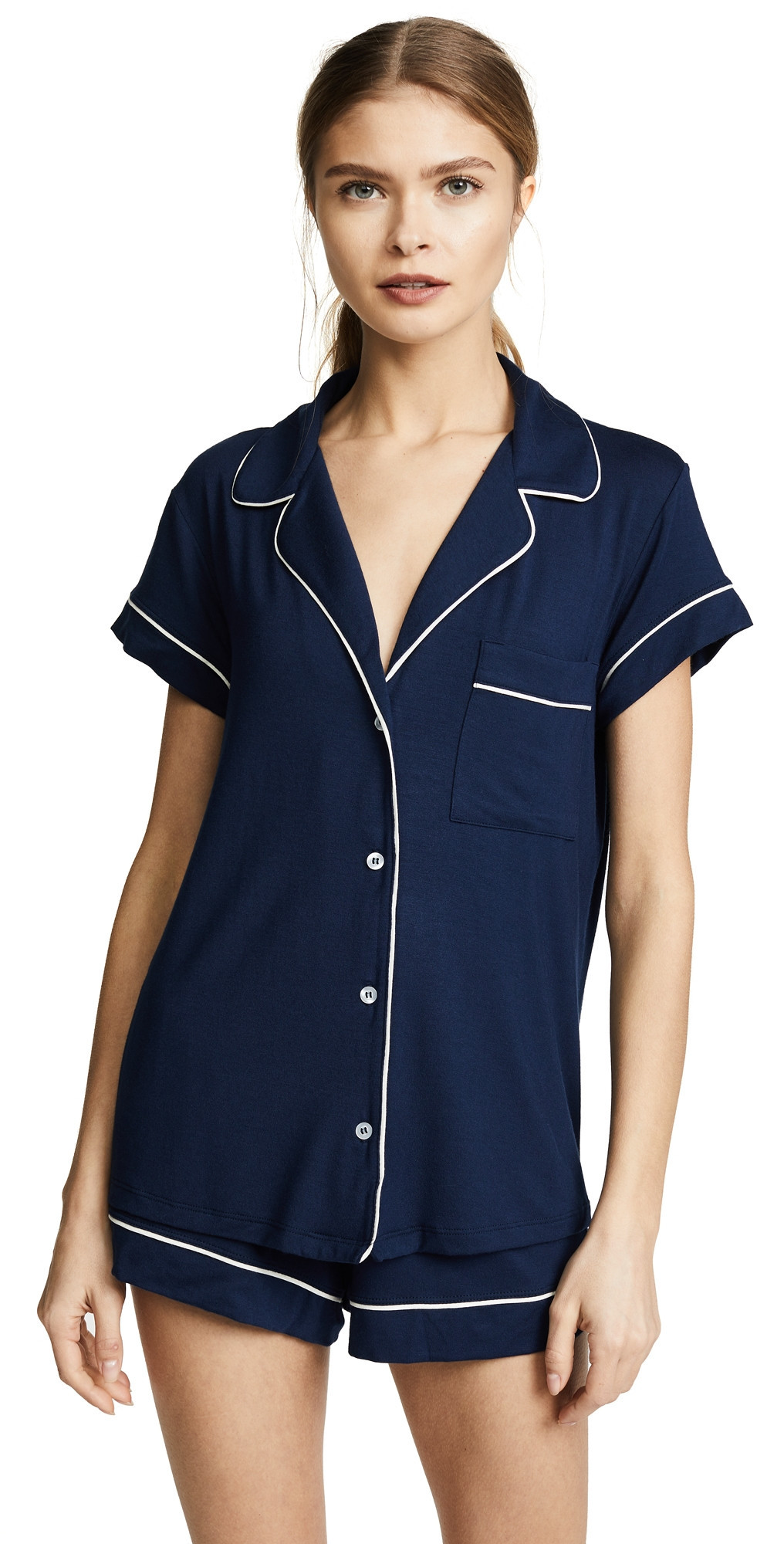 Eberjey Gisele Shortie Pajama Set Navy/Ivory S | Shopbop