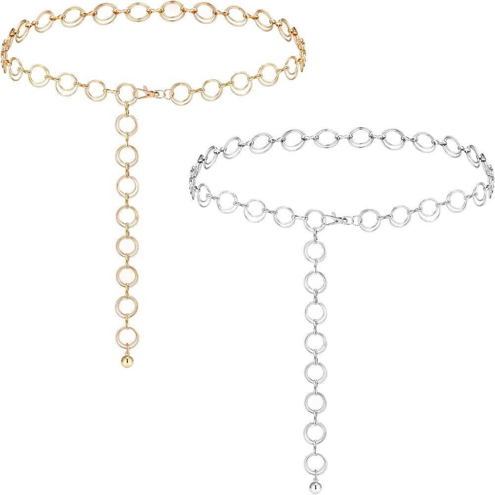 Jeyiour 2 Pack Chain Belt Gold Waist Chain Belt for Women Girl Fashion Cute Body Belly Link Belt ... | Amazon (US)